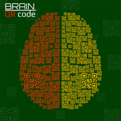 QR code brain. Silhouette human brain with qr code. Technology concept. Vector illustration
