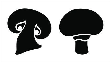 Vector black and white illustration of a silhouette of a mushroom and half a mushroom