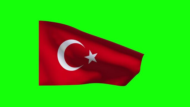 Turkey flag waving on green screen. Seamless 4k resolution animation of Turkey symbol. Chroma key Animation.