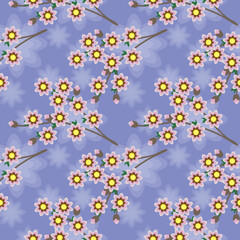 Fototapeta na wymiar Seamless pattern with a branch of a flower. Vector graphic for fabric, background or paper