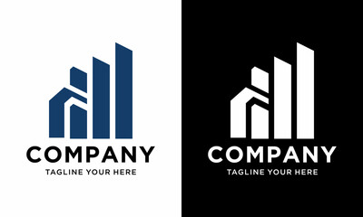 Creative building structure logo design real estate, architecture, construction. on a black and white background.