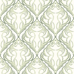 Damask seamless vector pattern. Classic vintage damask ornament, royal victorian geometric seamless pattern for wallpaper, textile, packaging. Floral baroque pattern, beige background