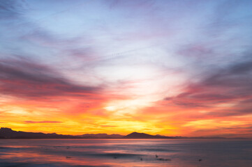 Fototapeta na wymiar Colourful Sunset over the Basque Coast. Biarritz, France.