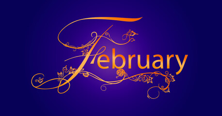 February: decorative lettering. Ornamental text with intricate arabesque designs.