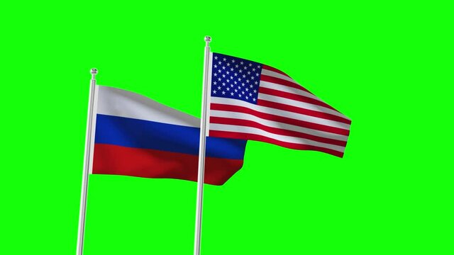 4k animation video consists of two flags, one of which is the Russia flag and the other one is the American Flag. Chroma key.