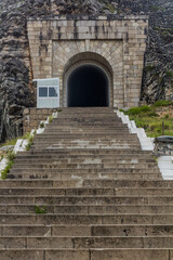 Fototapeta na wymiar Tunnel leading to Njegos mausoleum in Lovcen national park, Montenegro