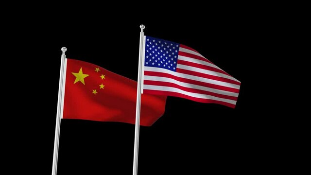 4k animation video consists of two flags, one of which is the American flag and the other one is the China  Flag. Matte finish technique.