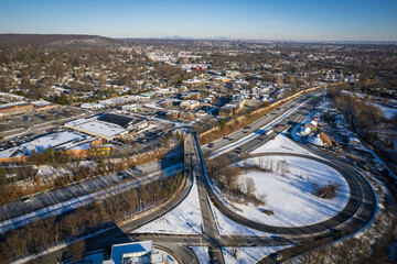 Aerial Drone of Snow in Springfield New Jersey - obrazy, fototapety, plakaty