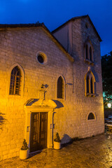 Evening view of Saint Ivan Church in Budva, Montenegro
