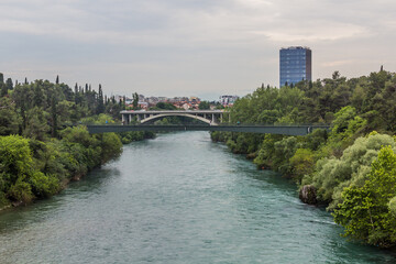 Bridges over Moraca river in Podgorica, capital of Montenegro