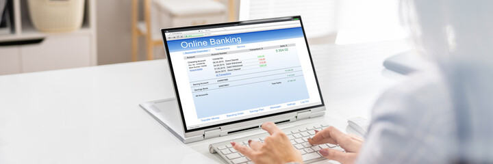 Online Banking On Laptop. Money Balance