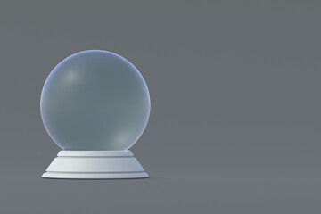 Magic ball. Predicting the future. Astrological forecast. Black, white magic. Empty glass sphere for predictions on gray background. Copy space. 3d render