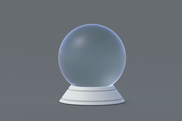 Magic ball. Predicting the future. Astrological forecast. Black, white magic. Empty glass sphere for predictions on gray background. 3d render