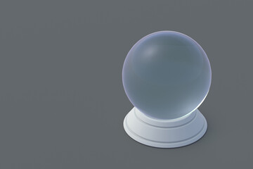 Magic ball. Predicting the future. Astrological forecast. Black, white magic. Empty glass sphere for predictions on gray background. Copy space. 3d render