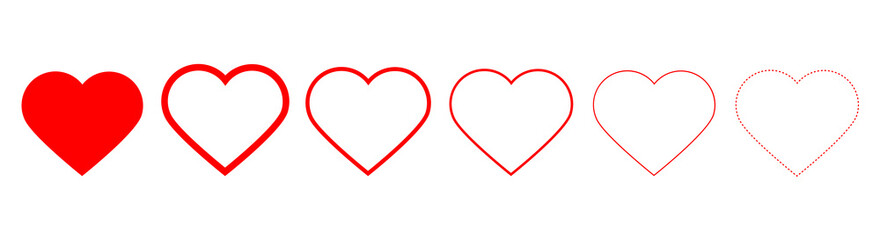 Heart icon.Red heart shape.Simple line icon.Vector set of love symbols.