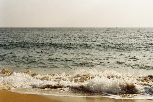 Film photograph :  waves on the beach