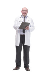 mature doctor with clipboard .isolated on a white background.