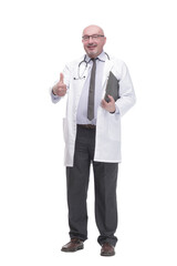 mature doctor with clipboard .isolated on a white background.