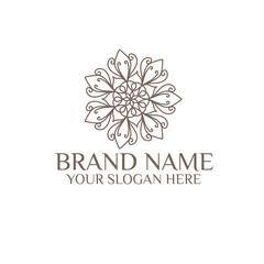 Unique Circular logo illustration. Mandala flat icon for your business. Ayurveda, spa, yoga company identity. Advertising or web startup zen symbol design. Moroccan tile style. Vector isolated sign.
