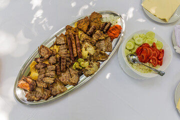 Meal in Bosnia and Herzegovina - various grilled meats