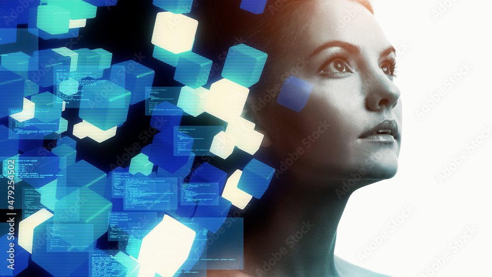 Poster ai (artificial intelligence) concept. communication network.