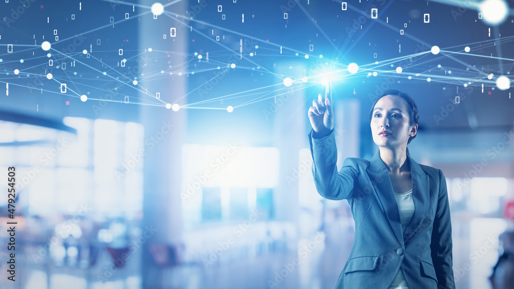 Poster communication network concept. digital transformation.