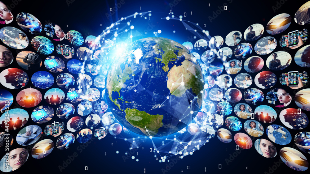 Poster global network concept. visual contents. social media.