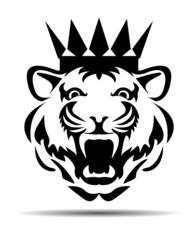 Wild Tiger Head with Crown. Vector Illustration and logo.