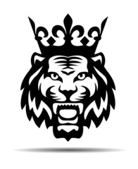 Wild Tiger Head with Crown. Vector Illustration and logo.