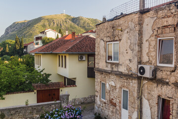 Fototapeta na wymiar Damaged and renovated buildings in Mostar, Bosnia and Herzegovina