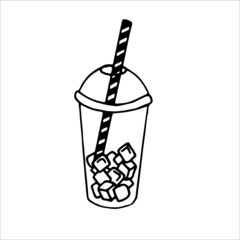 Drink to go. Summer cocktail with ice. Doodle element for design