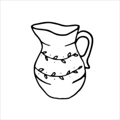 Cream jug with floral ornament. Doodle element for design
