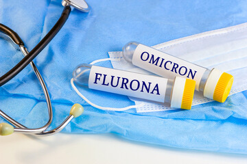 New infectious Flurona twindemic desease of Flu (Influenza) and Corona (Covid-19, Ncov) and Omicron...