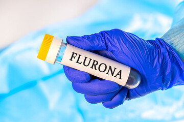 New infectious Flurona twindemic desease of Flu (Influenza) and Corona (Covid-19, Ncov) sample in...