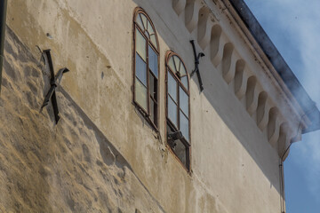 Cannon in a window of Lotrscak Tower in Zagreb, Croatia