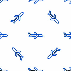 Line Plane icon isolated seamless pattern on white background. Flying airplane icon. Airliner sign. Colorful outline concept. Vector