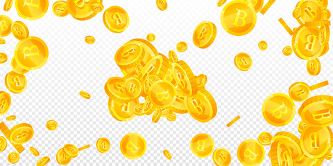 Thai baht coins falling. Good-looking scattered THB coins. Thailand money. Popular jackpot, wealth or success concept. Vector illustration.