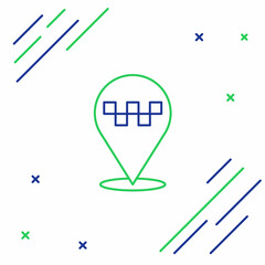 Line Map pointer with taxi icon isolated on white background. Location symbol. Colorful outline concept. Vector