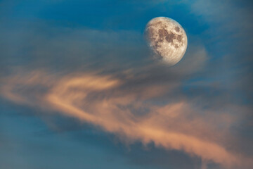 Naklejka na ściany i meble Evening sky with moon and clouds