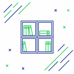 Line Shelf with books icon isolated on white background. Shelves sign. Colorful outline concept. Vector