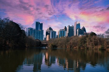 Panoramic view of downtown Atlanta skyline from Piedmont Park