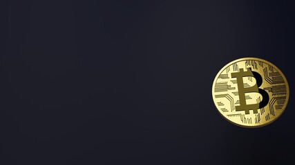 仮想通貨・ビットコインの3Dレンダリンググラフィクス背景素材（黒）　Black background of golden bitcoin