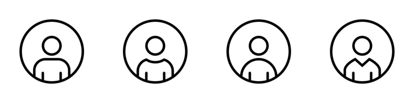 Conjunto de iconos de usuario, dentro de un círculo. Concepto de asistente virtual, perfil de usuario. Ilustración vectorial, estilo línea negro