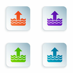 Color Rise in water level icon isolated on white background. Set colorful icons in square buttons. Vector