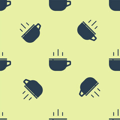 Blue Coffee cup icon isolated seamless pattern on yellow background. Tea cup. Hot drink coffee. Vector