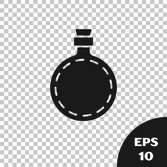 Black Canteen water bottle icon isolated on transparent background. Tourist flask icon. Jar of water use in the campaign. Vector