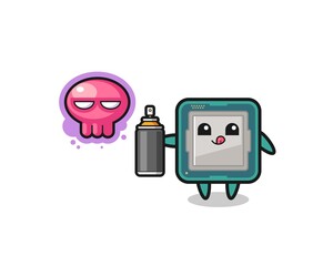 Naklejka premium processor cartoon make a graffiti with a spray paint