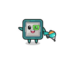 processor cartoon as future warrior mascot