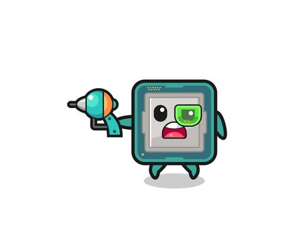 cartoon cpu character holding a laser gun clip art preview