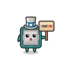 processor cartoon as uncle Sam holding the banner I want you